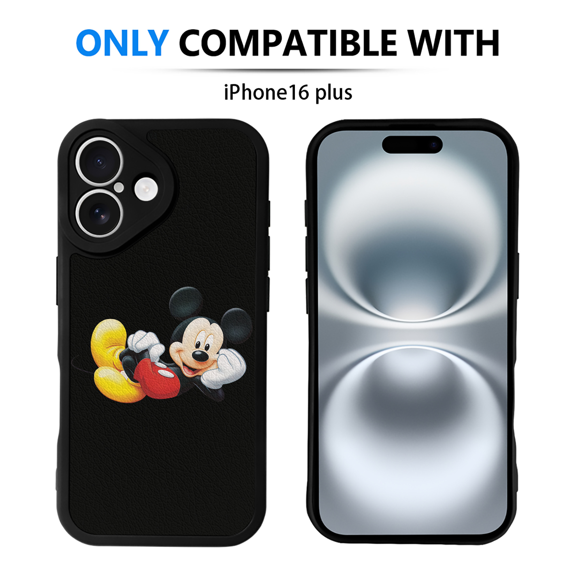 （画像用） ミッキーマウス Mickey Mouse 【iPhone 16シリーズ対応】シリコンスマホケース（レザー調） 材質：シリコン